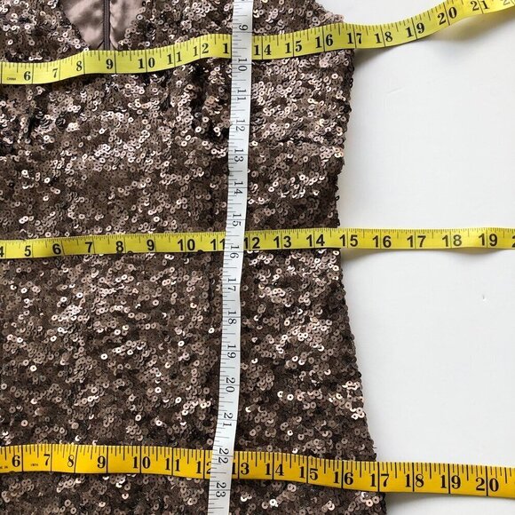 FRENCH CONNECTION Lucinda Brown Bronze Fitted Fully Sequinned Mini Dress US 8 - Picture 16 of 16